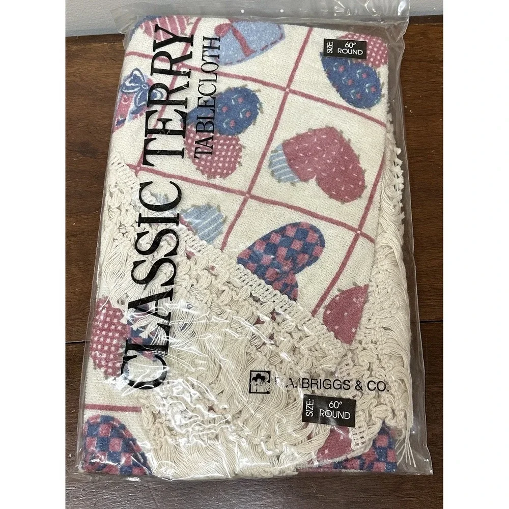 Vtg Retro Patchwork Hearts Terry Cloth Cotton 60